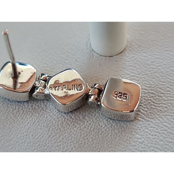 925 Sterling Silver Lapis Lazuli Beaded Dangling Pierced Earrings Vintage - Picture 7 of 10